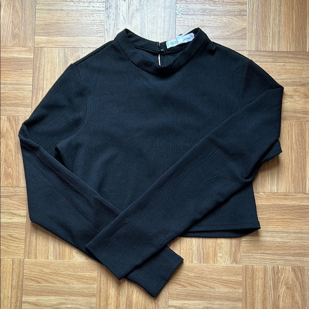 BCBGeneration Ribbed Black Top